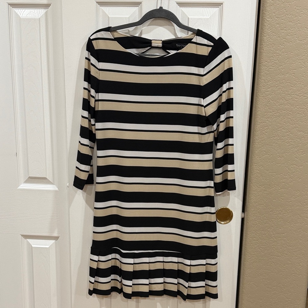 White House Black Market Striped Black and Cream Dress size medium